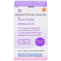 Khí dung Seretide Evohaler DC 25/125 Gsk điều trị hen phế quản, tắc nghẽn phổi mạn tính (120 liều)