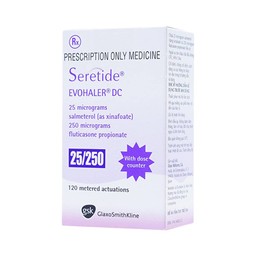 Khí dung Seretide Evohaler DC 25/250 Gsk điều trị hen phế quản, tắc nghẽn phổi mạn tính (120 liều)