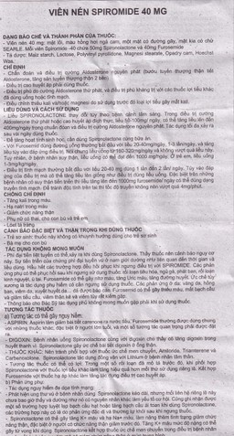 Thuốc Spiromide 40 Searle chẩn đoán và điều trị cường Aldosterone nguyên phát (3 vỉ x 10 viên) 