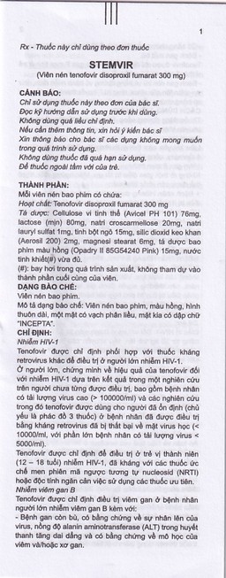 Thuốc Stemvir Incepta hỗ trợ điều trị nhiễm HIV-1 (3 vỉ x 4 viên)