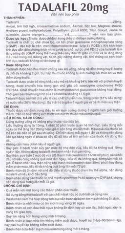 Thuốc Tadalafil 20mg Cophavina điều trị rối loạn cương dương (1 vỉ x 4 viên)