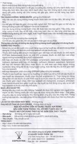 Thuốc Tadalafil 20mg Cophavina điều trị rối loạn cương dương (1 vỉ x 4 viên)