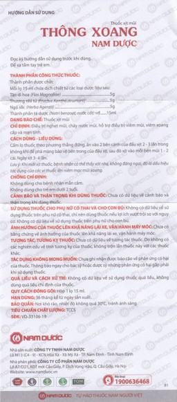 Thuốc xịt mũi Thông Xoang Nam Dược điều trị nghẹt mũi, chảy nước mũi (15ml)