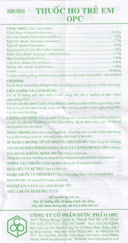 Siro ho trẻ em OPC điều trị viêm nhiễm đường hô hấp, các chứng ho gió, ho cảm, ho có đàm, đau họng (90ml)