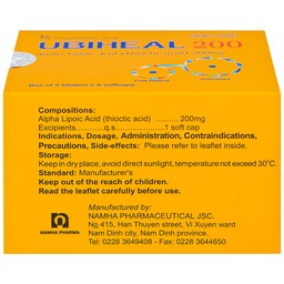 Thuốc Ubiheal 200 Nam Hà điều trị các rối loạn cảm giác  do bệnh thần kinh đái tháo đường (5 vỉ x 6 viên)