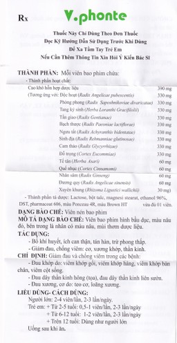 Thuốc V.phonte Vạn Xuân chữa trị phong thấp (40 viên)