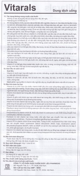 Dung dịch uống Vitarals Pharmedic phòng ngừa và điều chỉnh tình trạng thiếu hụt Vitamin (20ml)