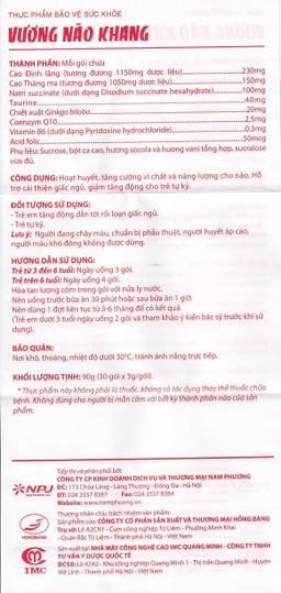 Bột cải thiện giấc ngủ Vương Não Khang IMC (30 gói)