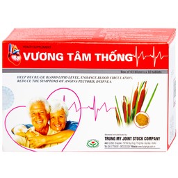 Viên nén Vương Tâm Thống Hồng Bàng hạ lipid máu, giảm triệu chứng đau thắt ngực, khó thở (3 vỉ x 10 viên)