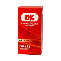 Bao cao su OK Original không mùi, bổ sung chất bôi trơn và không chứa chất diệt tinh trùng (12 cái)