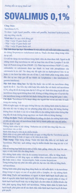 Thuốc mỡ Sovalimus 0.1% Hadiphar  điều trị chàm cơ địa (10g)