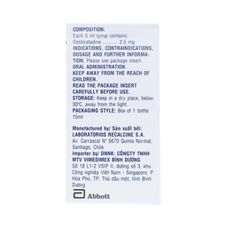 Syrup Rinofil 2.5mg/5ml Abbott giảm viêm mũi dị ứng (15ml) 