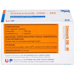 Thuốc Celecoxib 200 - HV USP điều trị thoái hóa khớp, viêm khớp dạng thấp (10 vỉ x 10 viên)