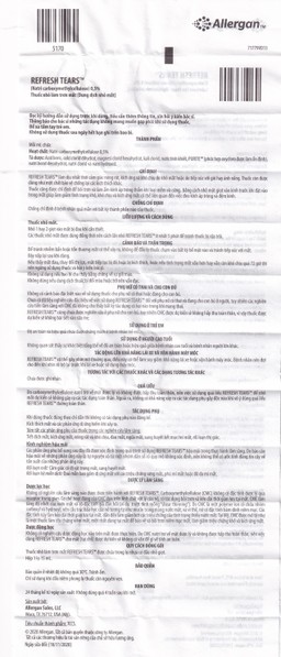 Thuốc nhỏ mắt Refresh Tears Allergan giảm khô mắt, mắt đỏ (15ml)