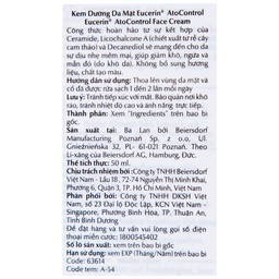 Kem dưỡng da mặt Eucerin AtoControl Face Cream giảm khô, ngứa và mẩn đỏ (50ml)