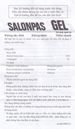  Gel Salonpas giảm đau, kháng viêm các cơn đau cơ, khớp (30g)