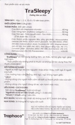Viên uống TraSleepy Traphaco dưỡng tâm an thần, hỗ trợ gây ngủ, giúp ngủ ngon (2 vỉ x 10 viên)