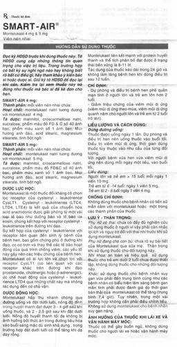 Viên nhai Smart-Air 4mg Recalcine điều trị hen phế quản mạn tính (1 vỉ x 10 viên)