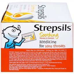 Viên ngậm Strepsils Soothing mật ong & chanh giảm đau họng (50 gói x 2 viên)