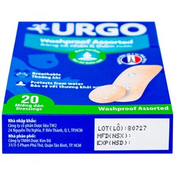 Băng cá nhân Urgo Washproof Assorted 4 kích cỡ, ít thấm nước (20 miếng)