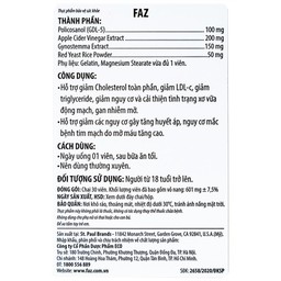 Viên uống hỗ trợ giảm cholesterol toàn phần giảm LDL-c Ecogreen FAZ (30 viên)