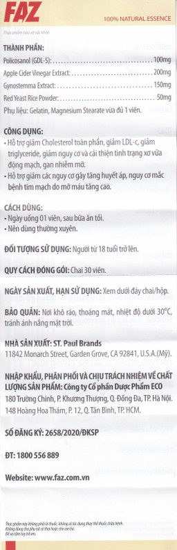 Viên uống hỗ trợ giảm cholesterol toàn phần giảm LDL-c Ecogreen FAZ (30 viên)