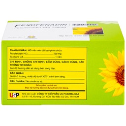 Thuốc Fexofenadin 120-HV USP điều trị viêm mũi dị ứng theo mùa, mày đay mạn tính vô căn (10 vỉ x 10 viên)