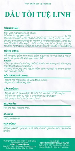 Dầu Tỏi Tuệ Linh hỗ trợ giảm mỡ máu, giảm nguy cơ xơ vữa động mạch vành (100 viên)