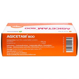 Thuốc Agicetam 800 Agimexpharm điều trị triệu chứng chóng mặt (10 vỉ x 10 viên)