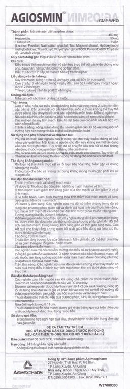 Thuốc Agiosmin Agimexpharm điều trị suy tĩnh mạch mạn tính (4 vỉ x 15 viên)