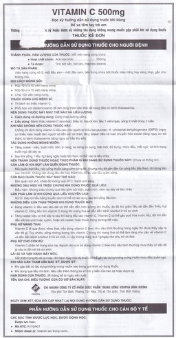 Thuốc Vitamin C 500mg Vidipha điều trị bệnh do thiếu Vitamin C (100 viên)