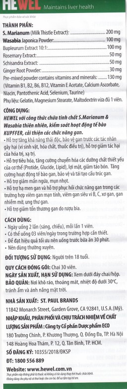 Viên uống Hewel Ecogreen hỗ trợ tăng khả năng thải độc, bảo vệ gan (30 viên)