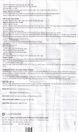 Hỗn dịch uống Gellux 1g Davipharm điều trị ngắn ngày loét tá tràng, dạ dày lành tính (20 gói x 15g)