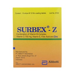 Thuốc Surbex-Z Abbott điều trị chứng thiếu các vitamin nhóm B, vitamin C và kẽm (10 vỉ x 10 viên)