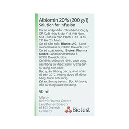 Dịch truyền Albiomin 20% Biotest điều trị cấp cứu trường hợp choáng do giảm thể tích máu (50ml)