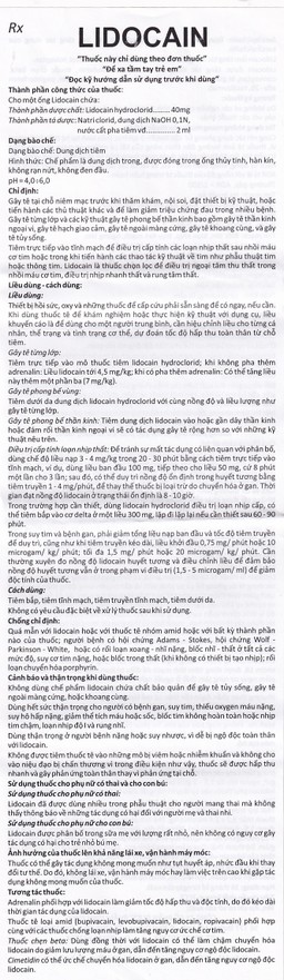 Dung dịch tiêm Lidocain 40mg/2ml Vinphaco gây tê tại chỗ niêm mạc trước (100 ống x 2ml)