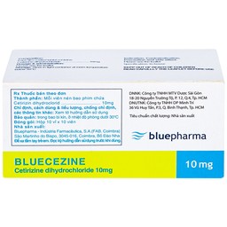 Thuốc Bluecezine 10mg Bluepharma điều trị dị ứng, viêm mũi dị ứng (10 vỉ x 10 viên)