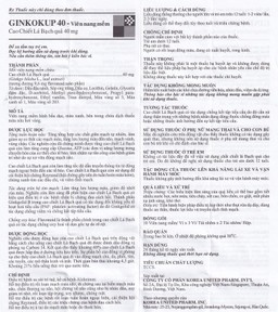 Thuốc Ginkokup 40 Korea United điều trị bệnh sa sút trí tuệ, bệnh Alzheimer, rối loạn mạch máu não (6 vỉ x 10 viên)