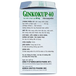 Thuốc Ginkokup 40 Korea United điều trị bệnh sa sút trí tuệ, bệnh Alzheimer, rối loạn mạch máu não (6 vỉ x 10 viên)