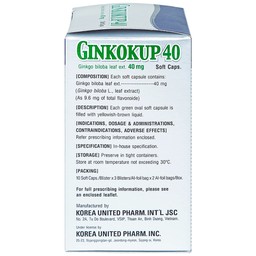 Thuốc Ginkokup 40 Korea United điều trị bệnh sa sút trí tuệ, bệnh Alzheimer, rối loạn mạch máu não (6 vỉ x 10 viên)
