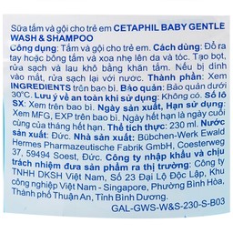 Sữa tắm gội em bé Cetaphil Baby Gentle Wash and Shampoo Hair and Body làm dịu da, không gây kích ứng (230ml)