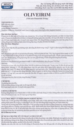 Viên nén Oliveirim 10mg DaViPharm dự phòng đau nửa đầu, điều trị chứng chóng mặt (6 vỉ x 10 viên) 