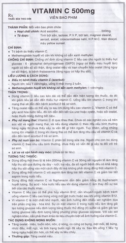 Thuốc Vitamin C 500mg Vidipha điều trị bệnh do thiếu Vitamin C (10 vỉ x 10 viên)