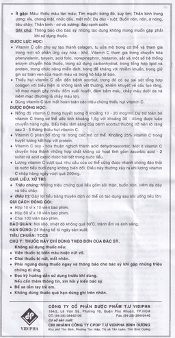 Thuốc Vitamin C 500mg Vidipha điều trị bệnh do thiếu Vitamin C (10 vỉ x 10 viên)