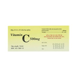 Thuốc Vitamin C 500mg Vidipha điều trị bệnh do thiếu Vitamin C (10 vỉ x 10 viên)