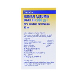 Dung dịch tiêm Human Albumin Baxter 200g/l dùng trong phục hồi và duy trì thể tích máu (50ml)