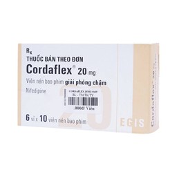 Thuốc Cordaflex 20mg Egis Pharma phòng ngừa chứng đau thắt ngực, tăng huyết áp (6 vỉ x 10 viên)