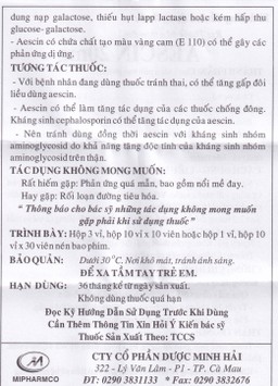 Thuốc Aescin 20mg điều trị thiểu năng tĩnh mạch mãn tính, giãn tĩnh mạch chân, trĩ (3 vỉ x 30 viên)