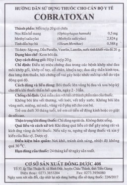 Kem xoa nọc rắn Cobratoxan 20g Đông Dược 408 tác dụng điều trị đau xương khớp (10 tuýp)