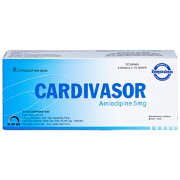 Thuốc Cardivasor 5mg SPM điều trị tăng huyết áp, đau thắt ngực (3 vỉ x 10 viên)